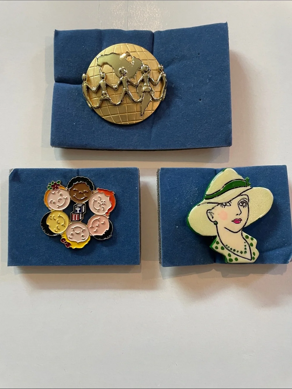 Gold Tone World Dance Pin with Multicolor Children and Hat Fashion Pins